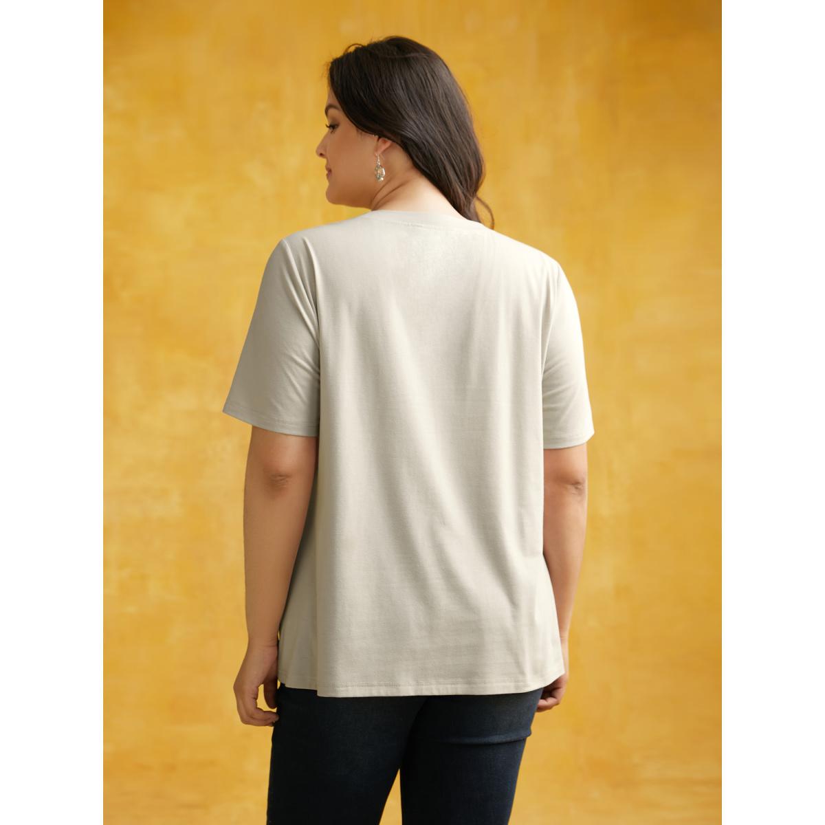 Plus Size Bewitched Cat Printed Crew Neck T-shirt Champagne Women Casual Non Halloween Round Neck Everyday T-shirts BloomChic 18-20/2X Product Image