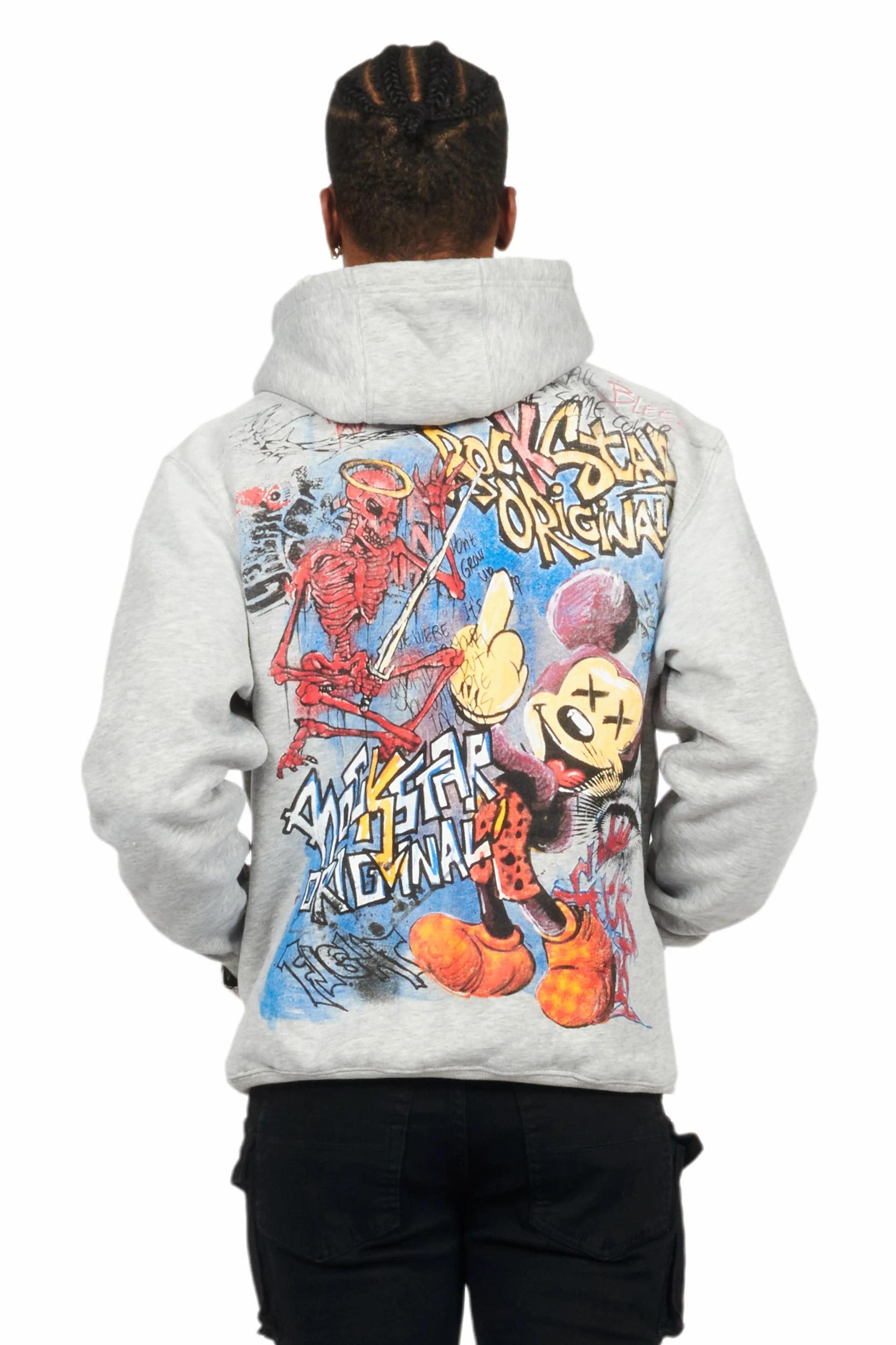 Yooz Heather Grey Graphic Hoodie Male Product Image