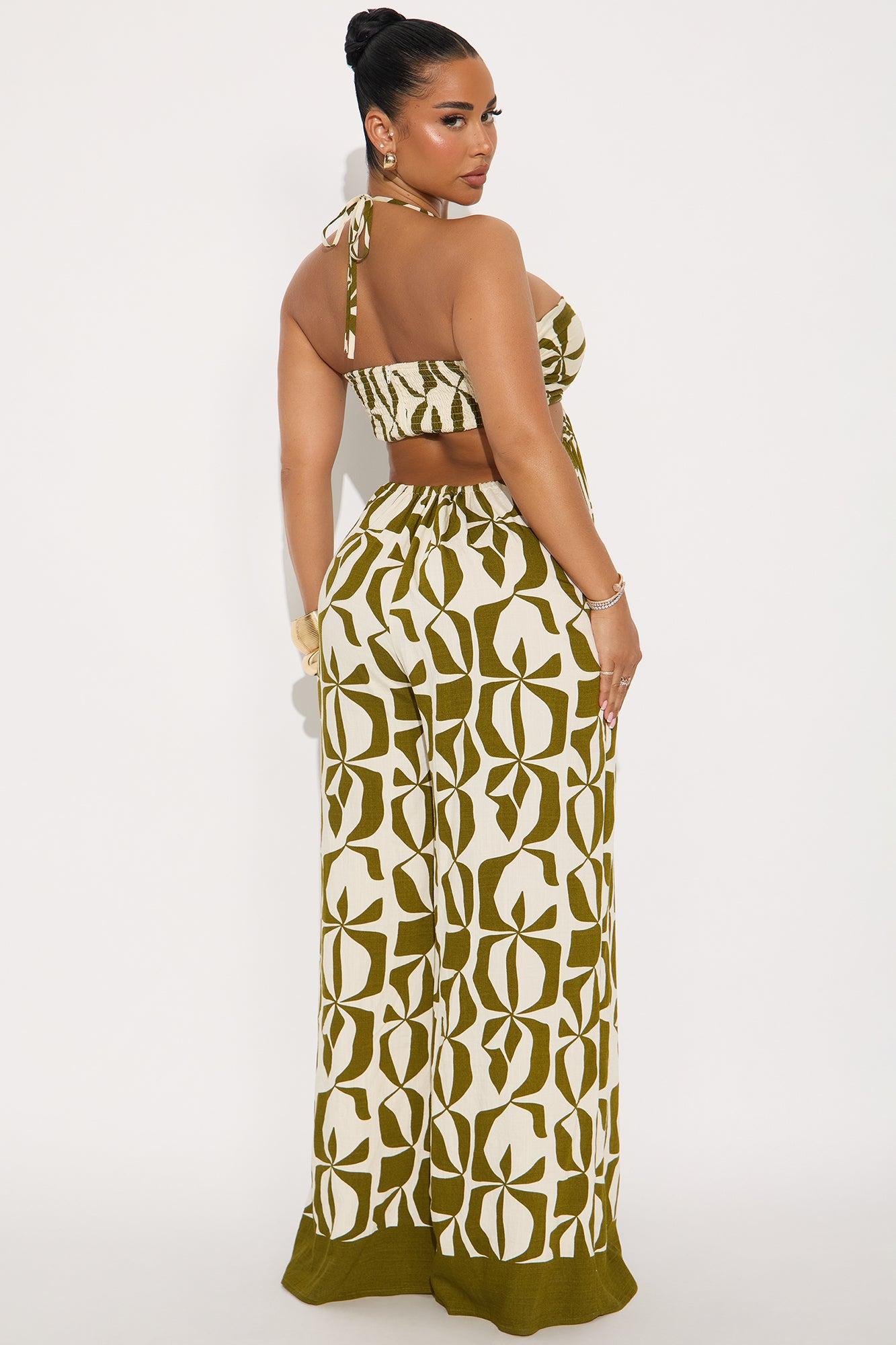 Gianna Linen Wide Leg Jumpsuit - Olive/combo Female Product Image