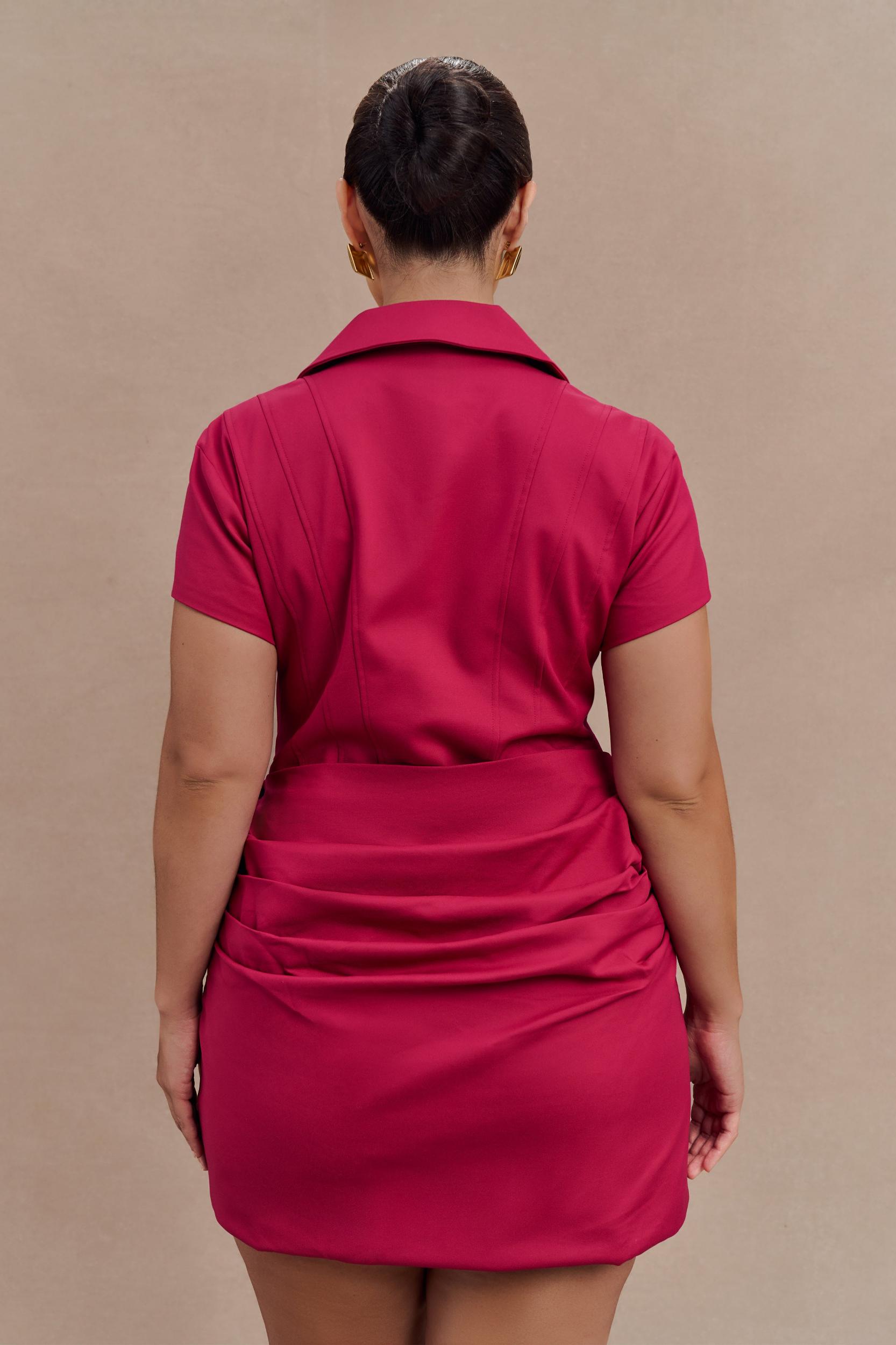 Tarryn Collared Cotton Mini Dress - Dragonfruit Product Image