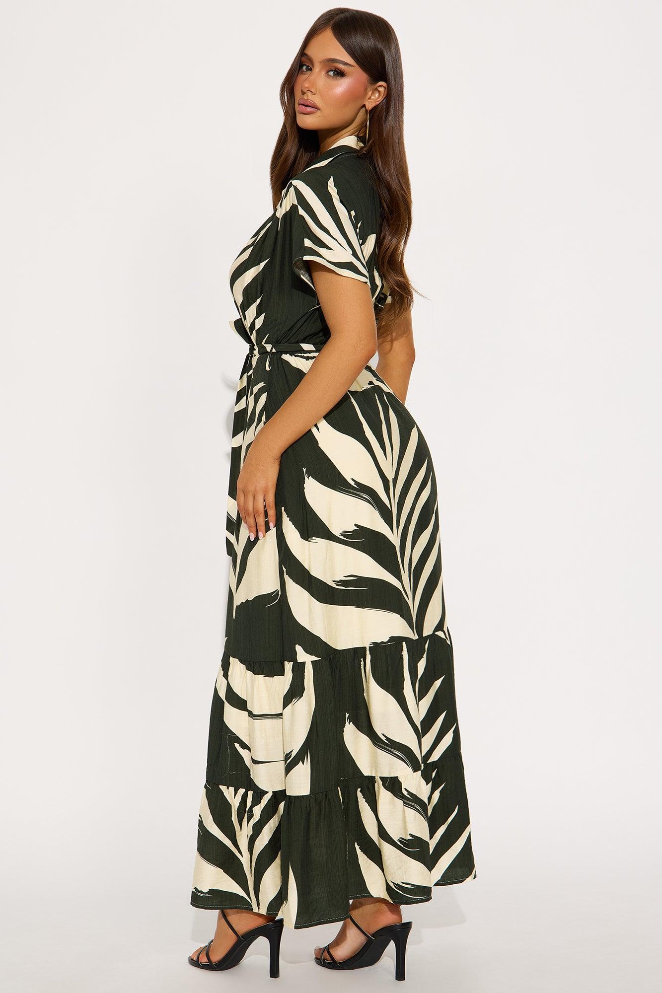 By The Seashore Linen Maxi Dress - Olive/combo Female Product Image