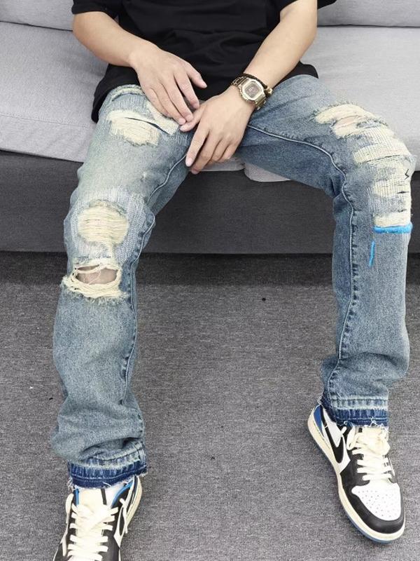 Men's Ripped Raw Trim Loose Jeans Product Image