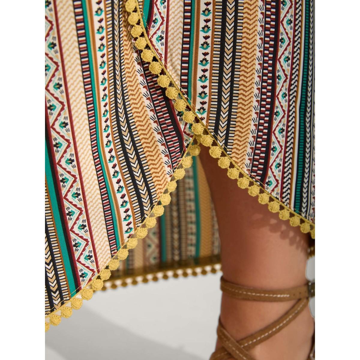 Plus Size Split Asymmetrical Hem Boho Pants Women Multicolor Boho Vacation Pants BloomChic 26/4X Product Image