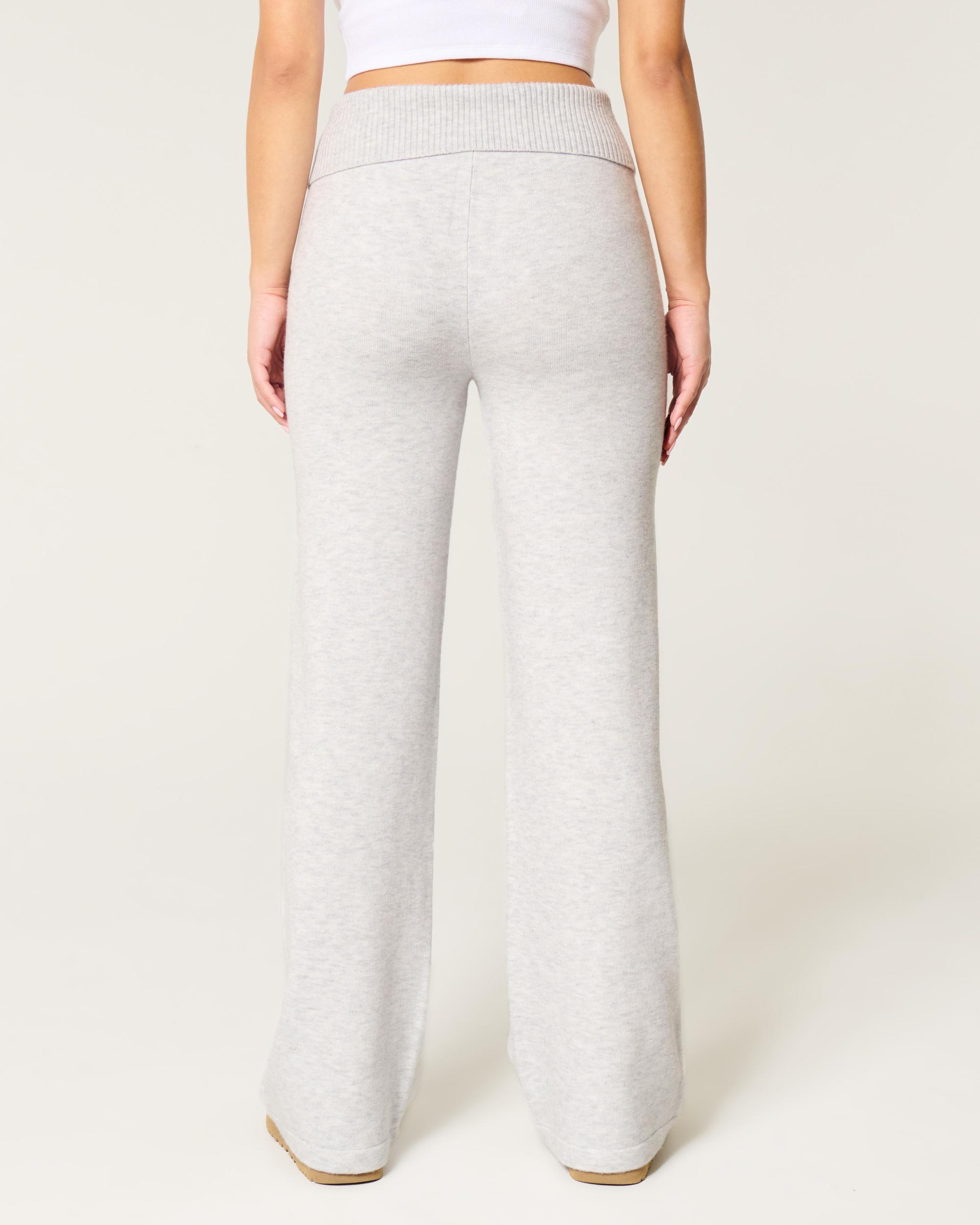 Gilly Hicks Sweater-Knit Foldover Waist Straight Pants Product Image