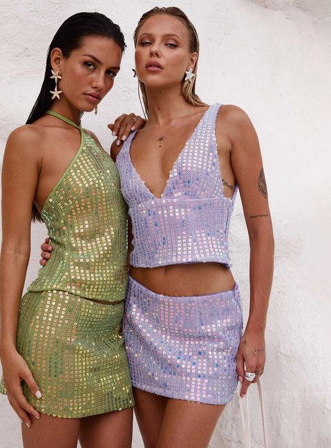 Headliner Shimmer Mini Skirt Purple Product Image