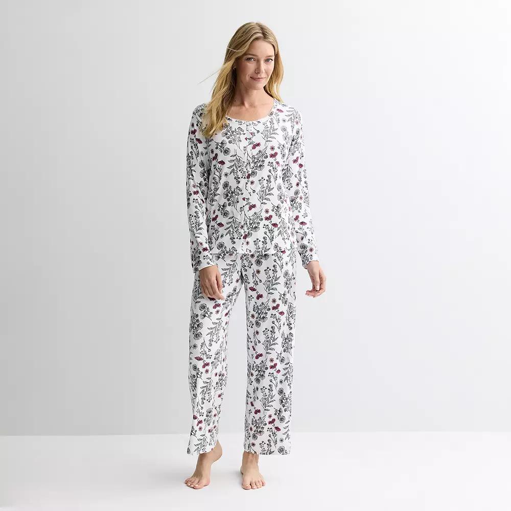 Women's Croft & Barrow® 2-pc. Pointelle Short Sleeve Pajama Top & Pajama Pants Set,  Product Image