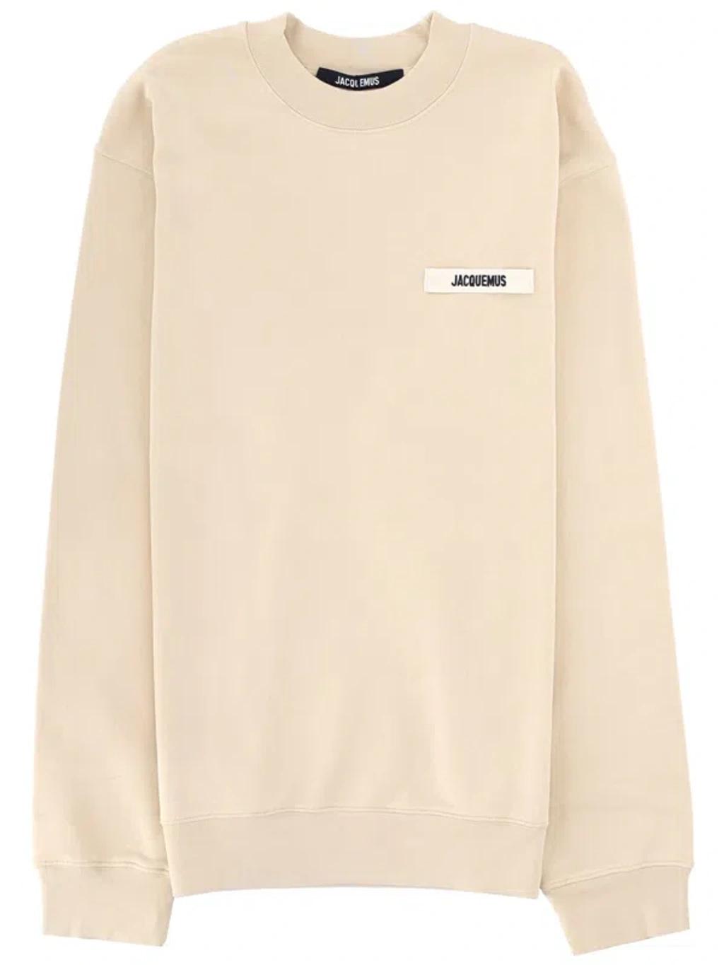 JACQUEMUS Organic Cotton Fleece Sweatshirt With Gros-grain Logo In Neutral Product Image