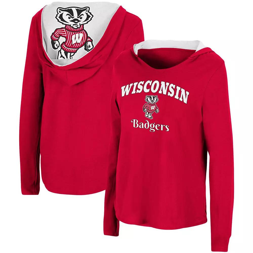 Women's Colosseum Red Wisconsin Badgers Catalina Hoodie Long Sleeve T-Shirt,  Product Image