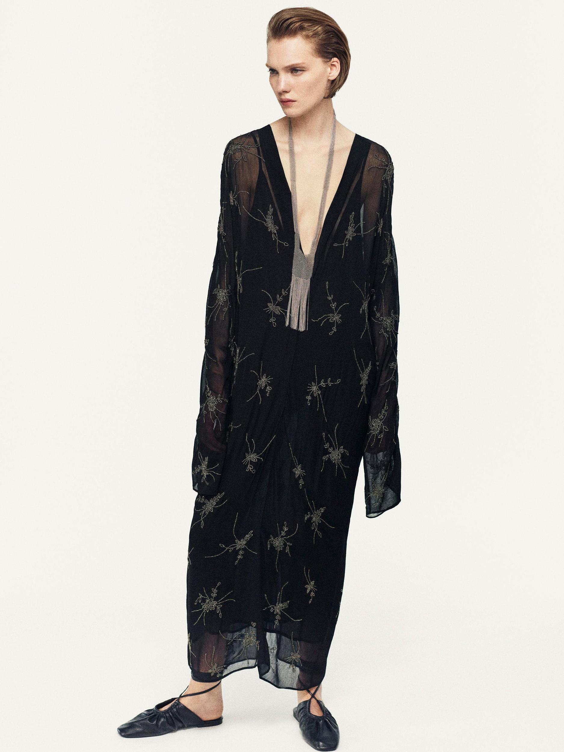 Flowing midi dress with embroidery Product Image