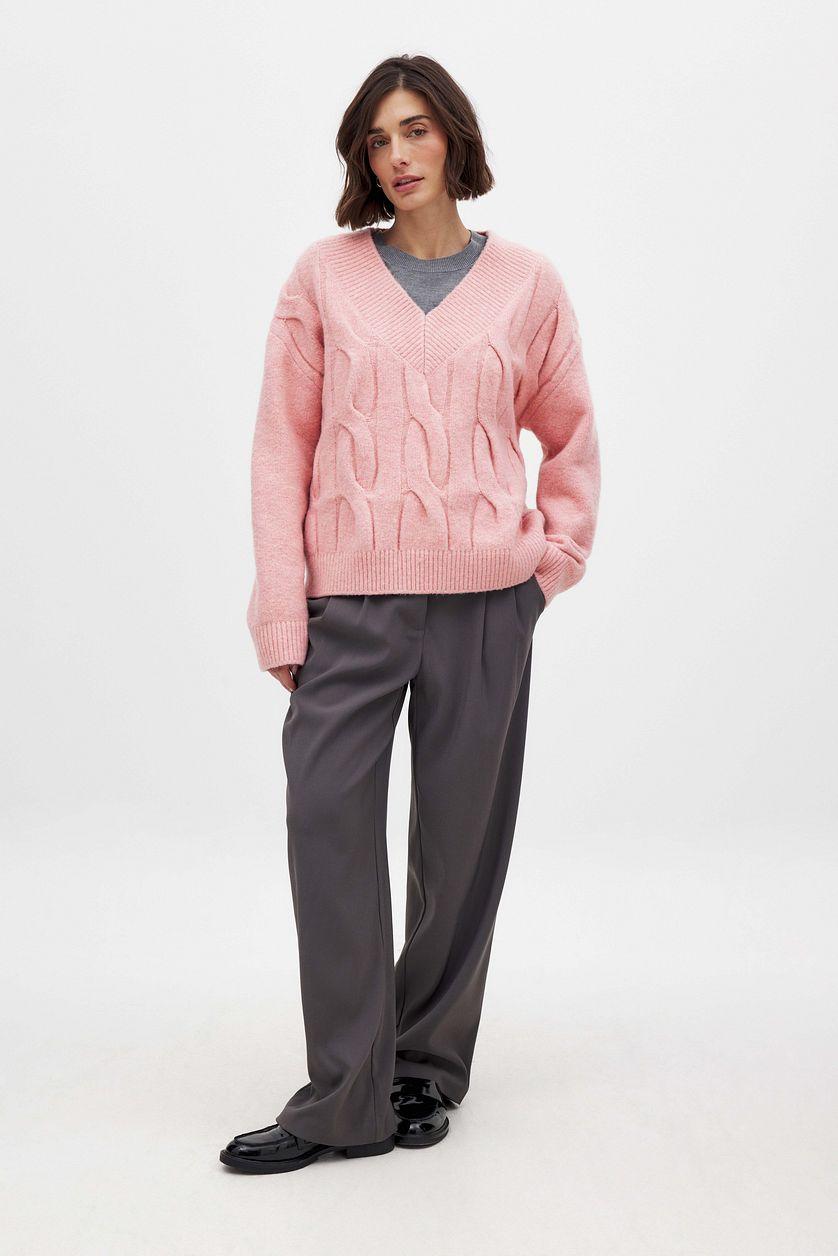 Knitted V-Neck Cable Sweater Product Image
