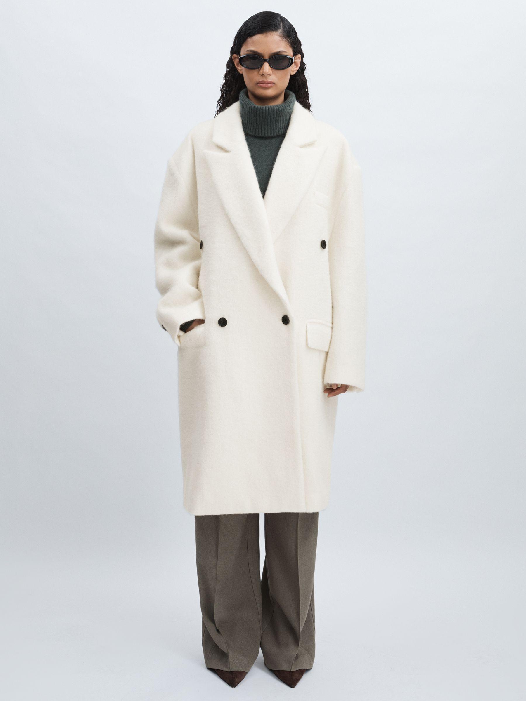 Meotine Double-Breasted Coat With Mohair in Cream Product Image