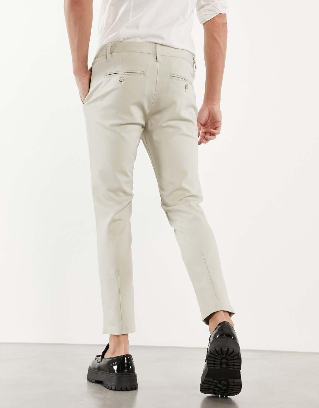 Only & Sons slim fit tapered pants in beige Product Image
