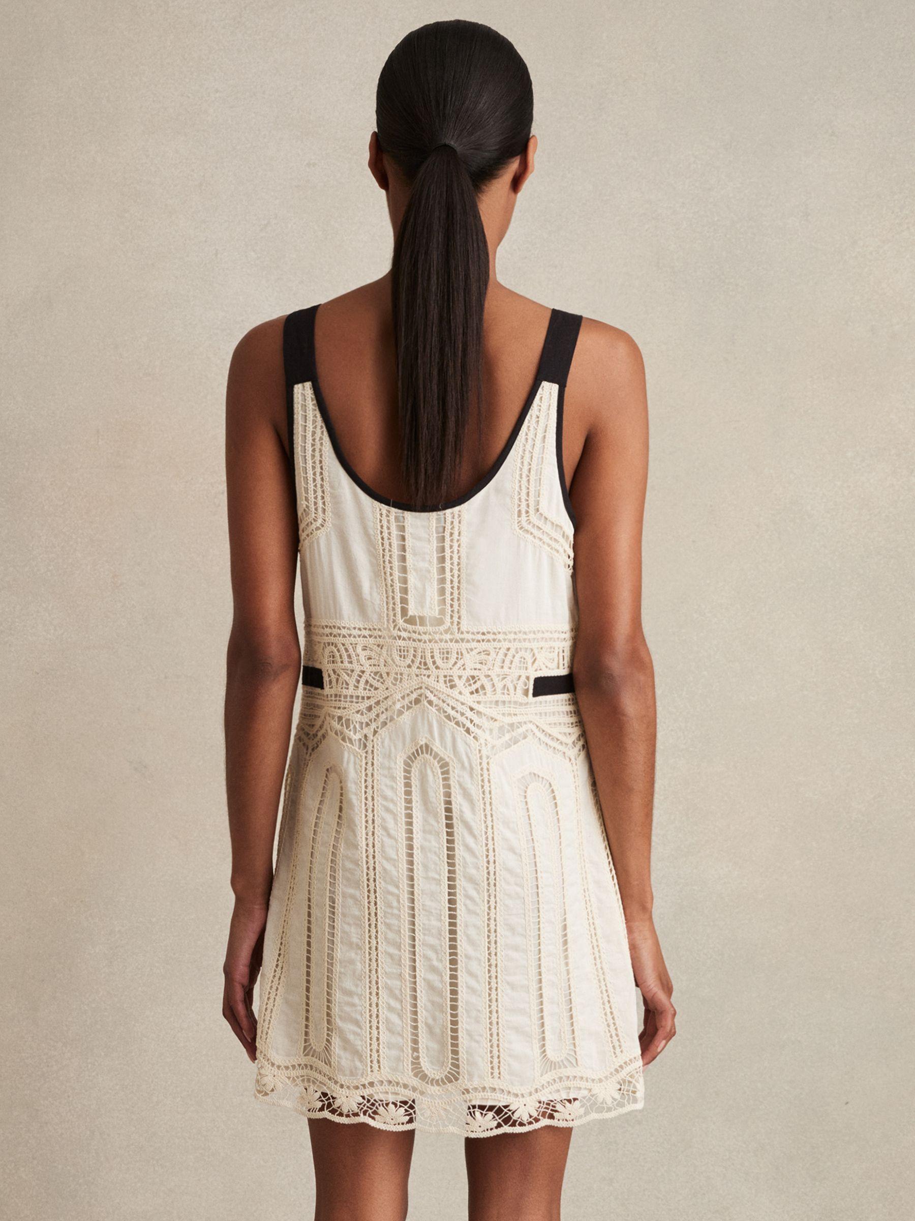 Cotton Crochet-Detail Mini Dress in Cream Product Image