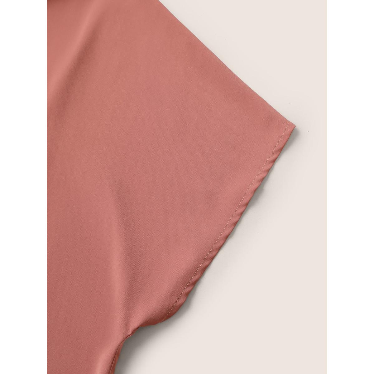 Plus Size DustyPink Plain Pleated Notched Dolman Sleeve Blouse Women Work From Home Short sleeve Notched collar Work Blouses BloomChic 18-20/2X Product Image