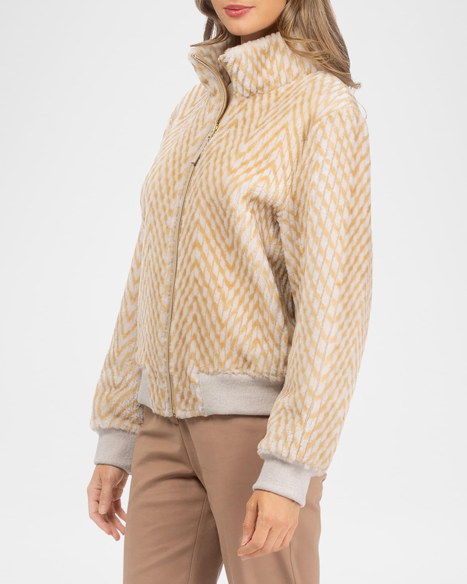 Reversible Chevron-Print Grooved Shearling Lamb Bomber Jacket Product Image
