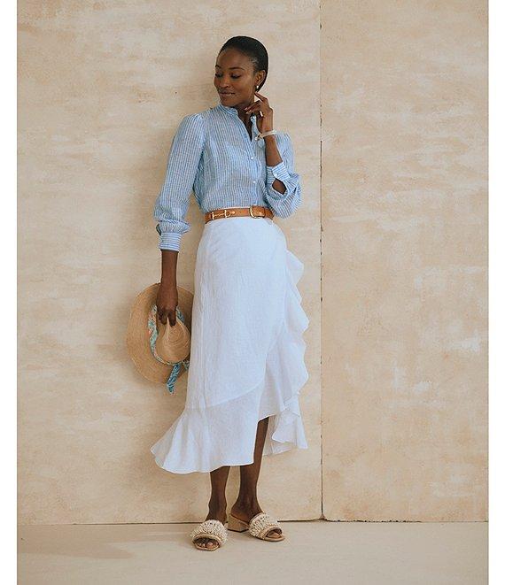 J.McLaughlin Zia Refined Linen Ruffle Wrap Midi Skirt Product Image