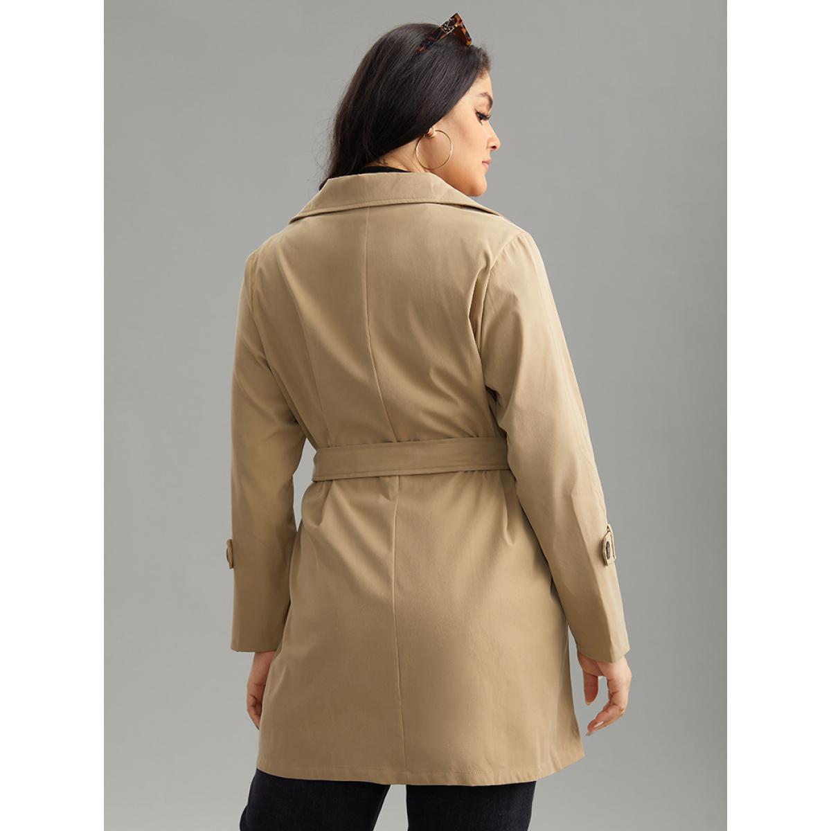 Plus Size Plain Double Breasted Lapel Collar Belted Trench Coat Women Champagne Casual Plain Ladies Everyday Winter Coats BloomChic 18-20/2X Product Image