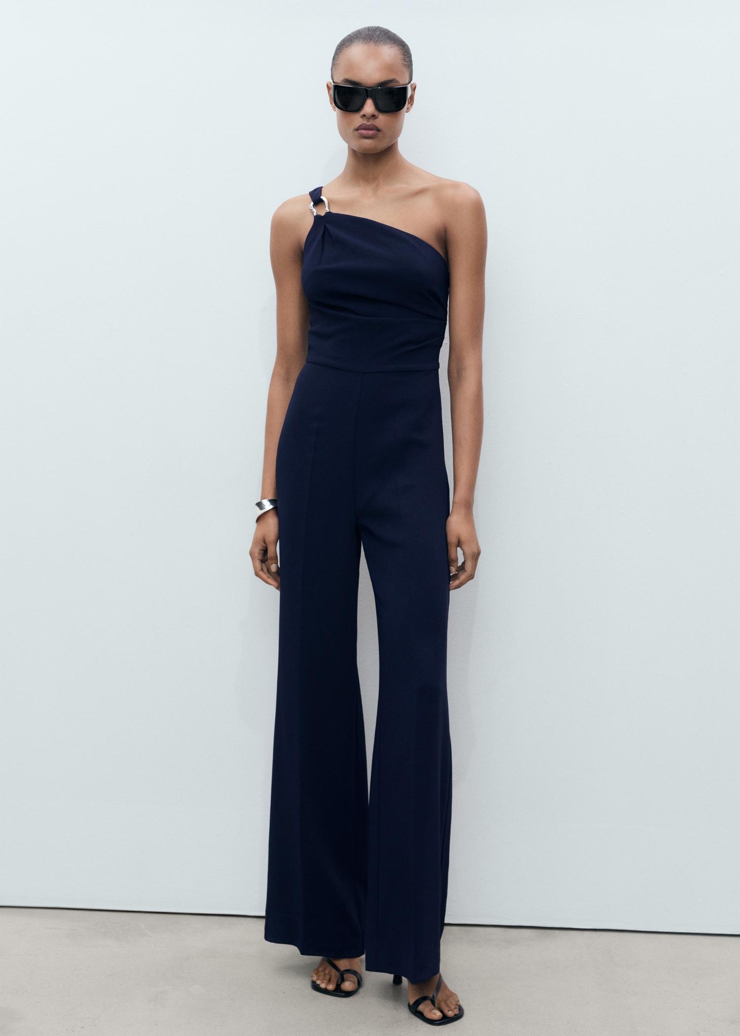 Asymmetrical jumpsuit with metallic detail - Women | MANGO USA Product Image