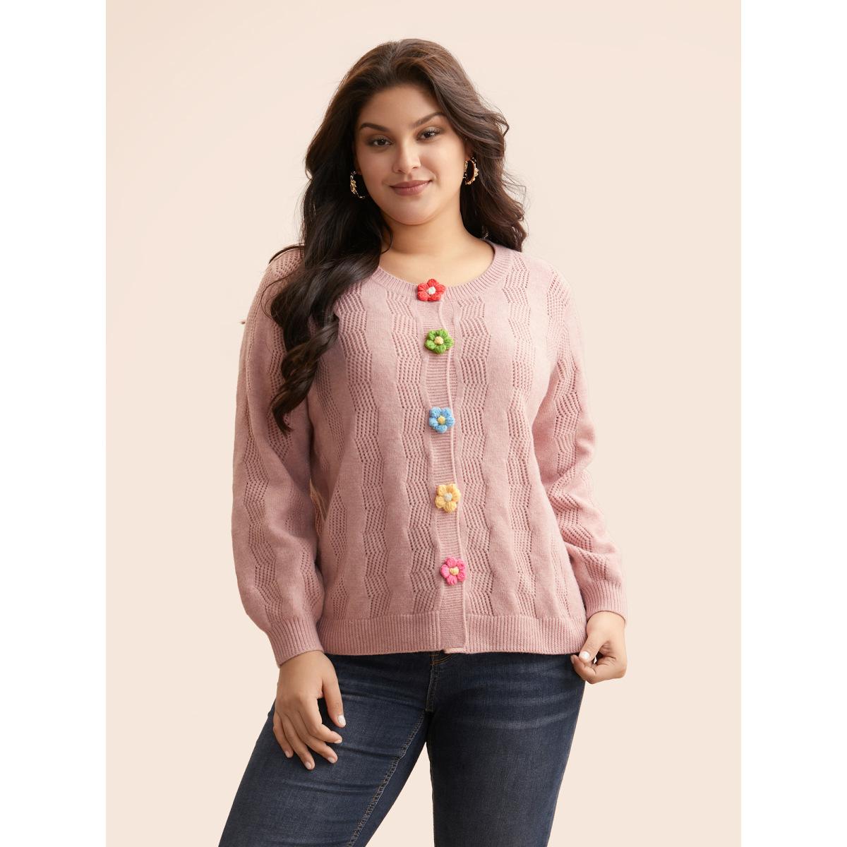 Plus Size Supersoft Essentials Stereo Flower Design Textured Cardigan Crepe Women Casual Loose Long Sleeve Everyday Cardigans BloomChic 18-20/2X Product Image