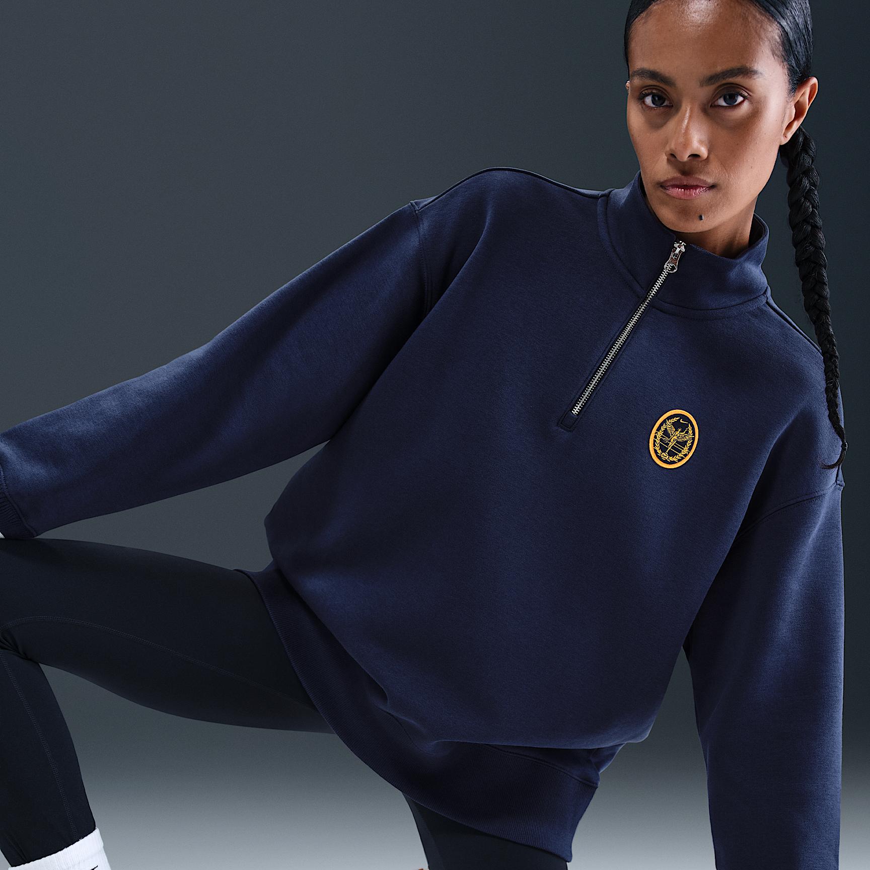 Womens Nike Sportswear Phoenix Fleece Oversized 1/4-Zip Long Sweatshirt | IH7804-410 Product Image