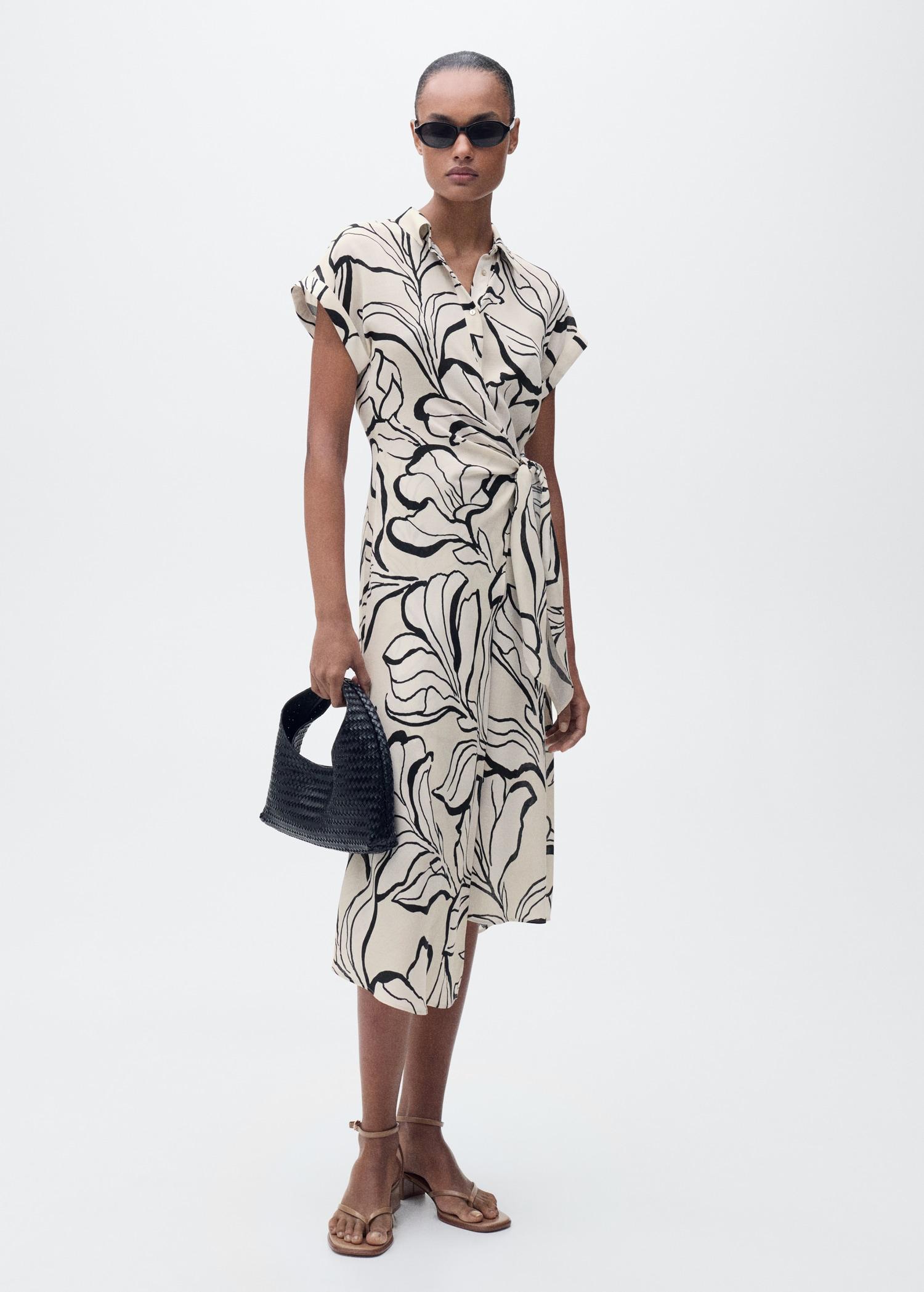 Printed dress with knot detail - Women | MANGO USA Product Image