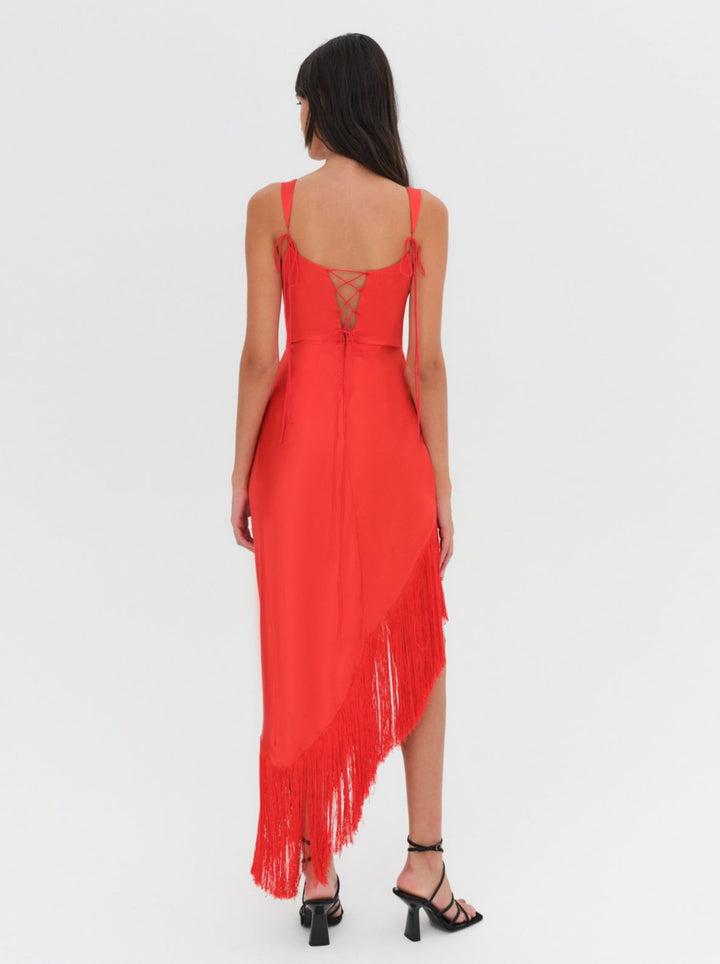 Anisa Fringe Midi Dress — Red Product Image