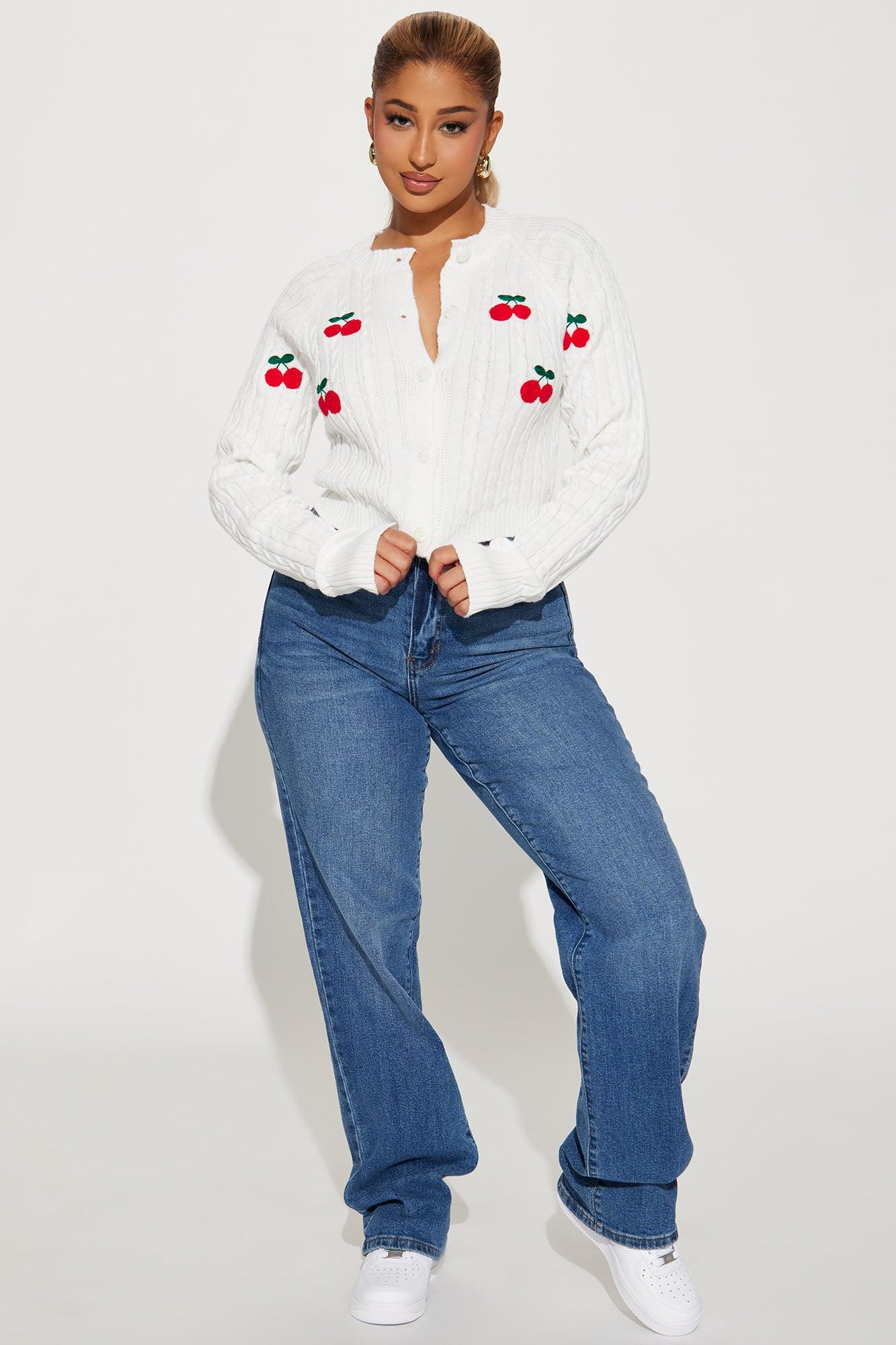 Cherry Season Cardigan - Ivory/combo Product Image