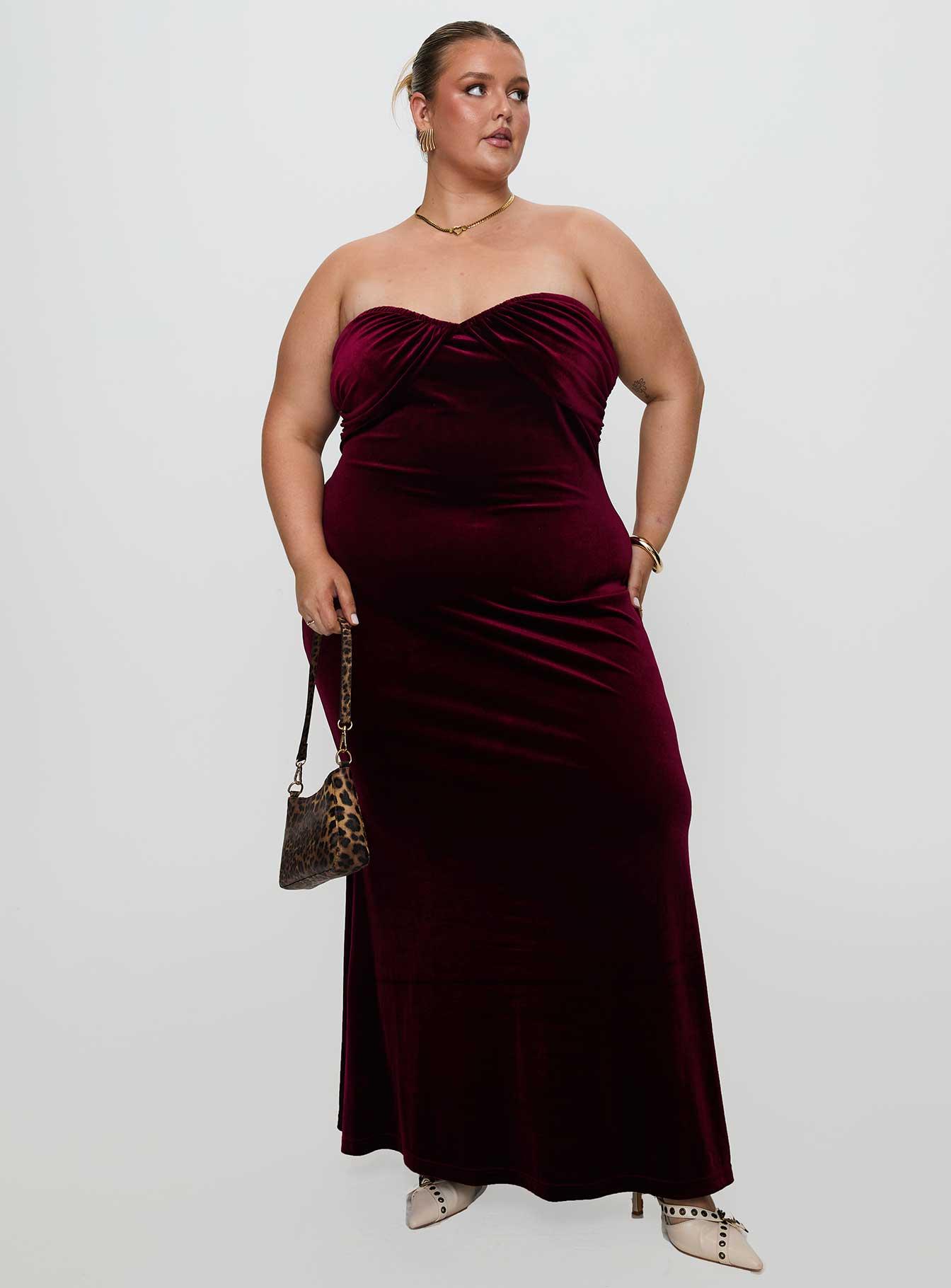 Irena Strapless Maxi Dress Burgundy Curve Product Image