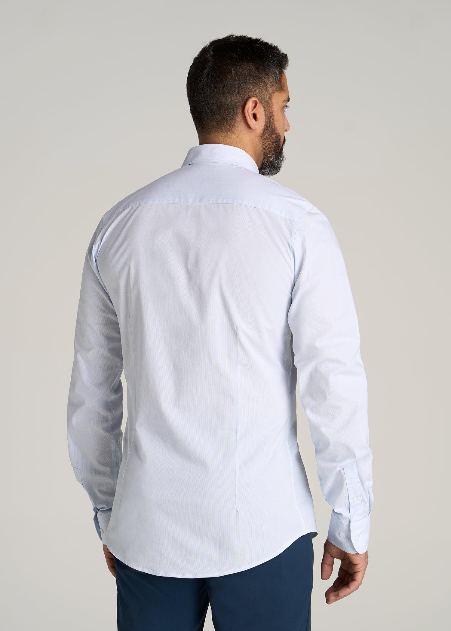 Oskar Button-Up Dress Shirt for Tall Men in Blue Mini Stripe Male Product Image