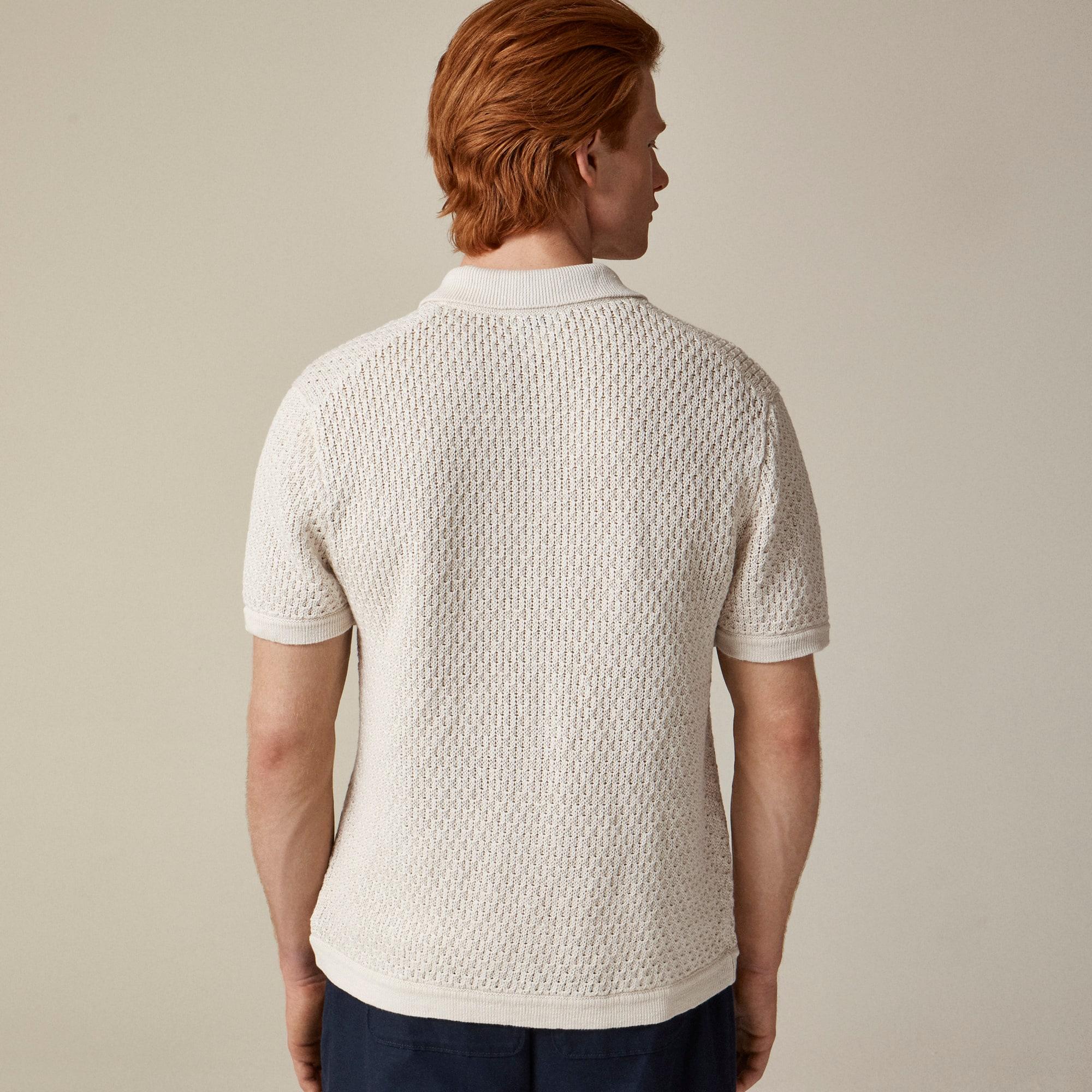 Short-sleeve linen texture-stitch cardigan sweater-polo Product Image