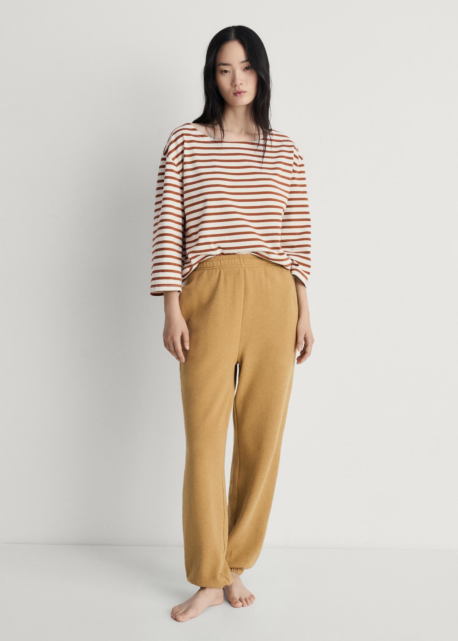 Heather fleece cotton pants - Women | MANGO USA Product Image