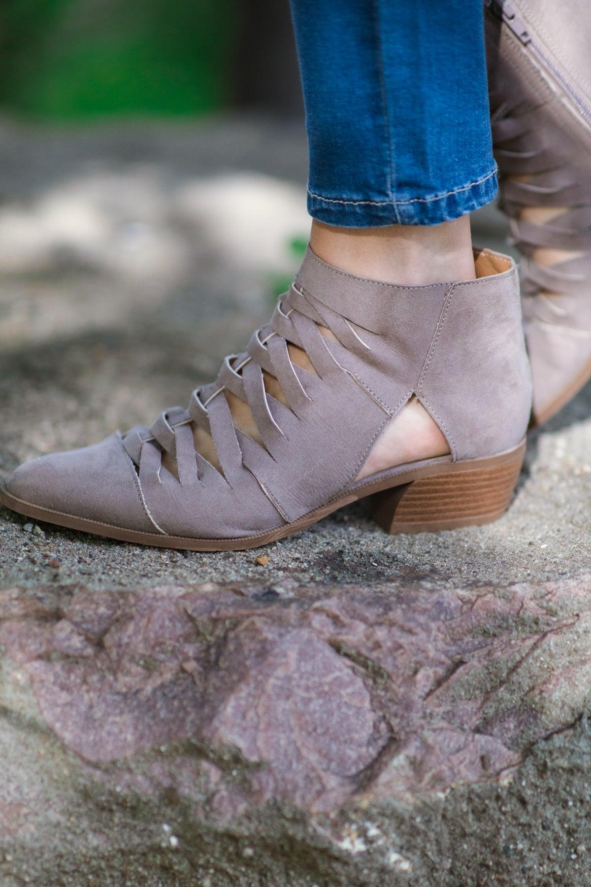 Mocha Faux Suede Bootie With Cutouts Product Image