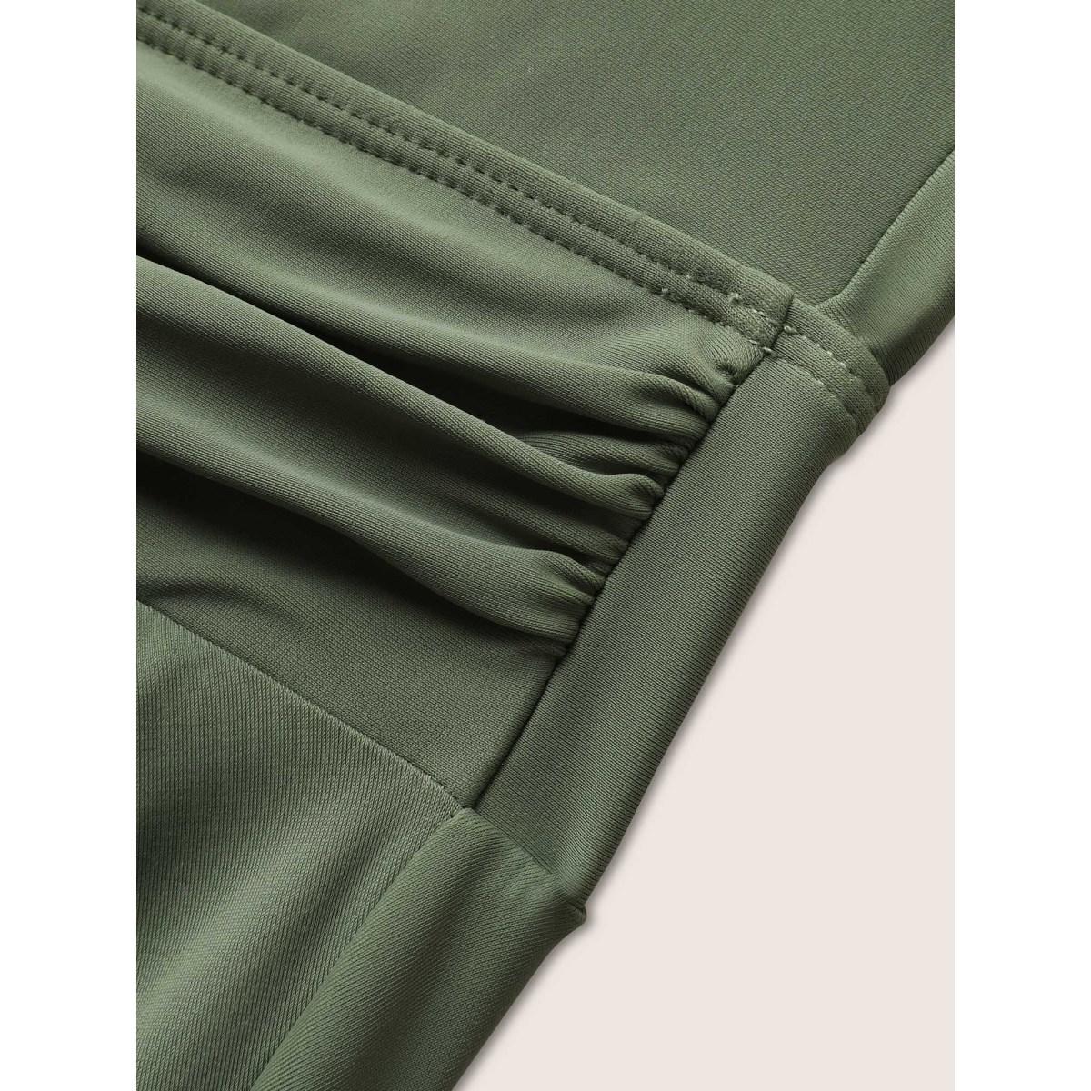 Plus Size Laser Cut Overlap Collar Bodycon Swim Dress Women's Swimwear ArmyGreen Beach Bodycon V-neck High stretch Curve Swim Dresses BloomChic 22-24/3X Product Image