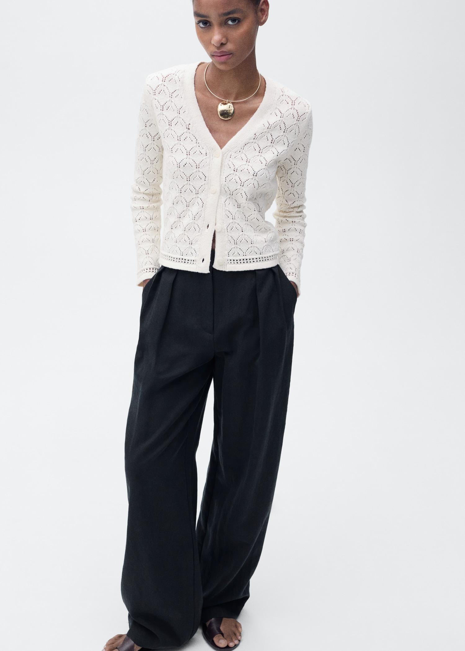 Openwork detail knit cardigan - Women | MANGO USA Product Image