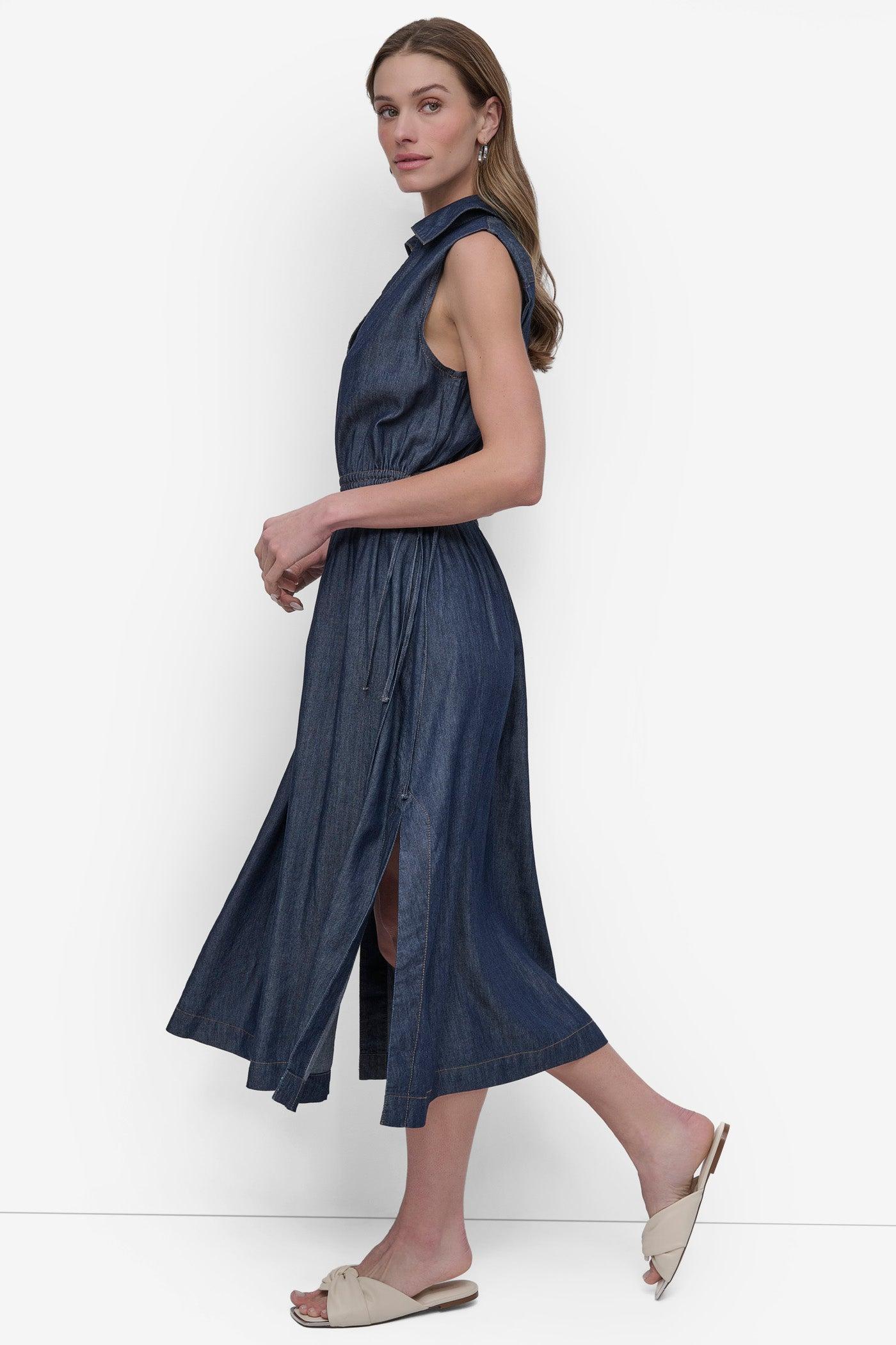 HIGH-SPLIT MIDI SHIRT DRESS Product Image