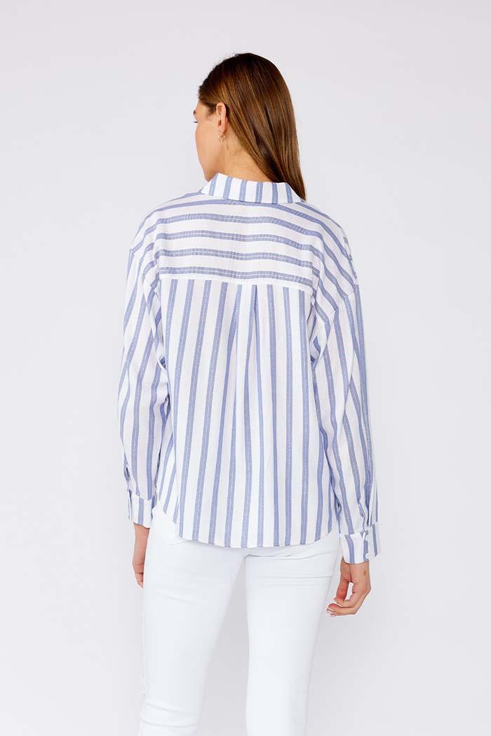 Nautical Striped High Low Twist Front Blouse Product Image