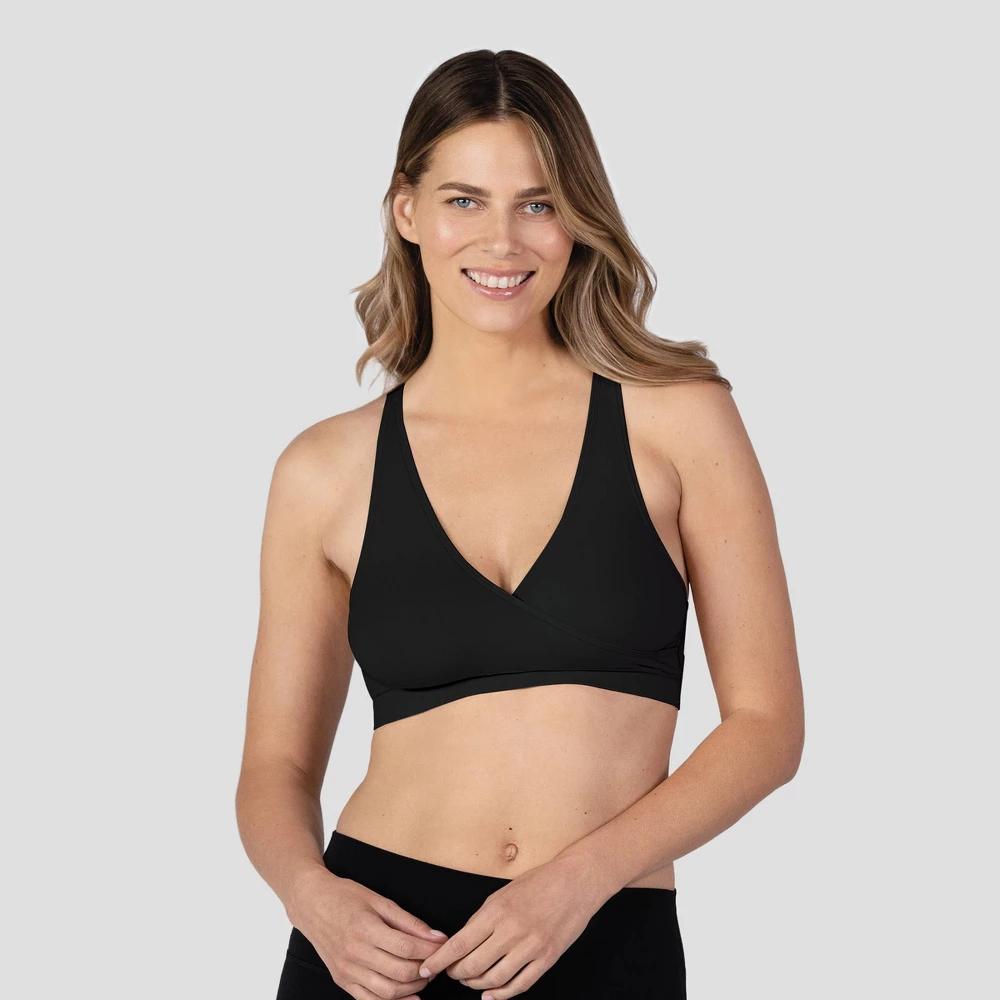 bravado! Basics Womens Crossover Nursing Sleep Bra - Black L: Seamless Racerback, V Neck, Maternity Bralette Product Image