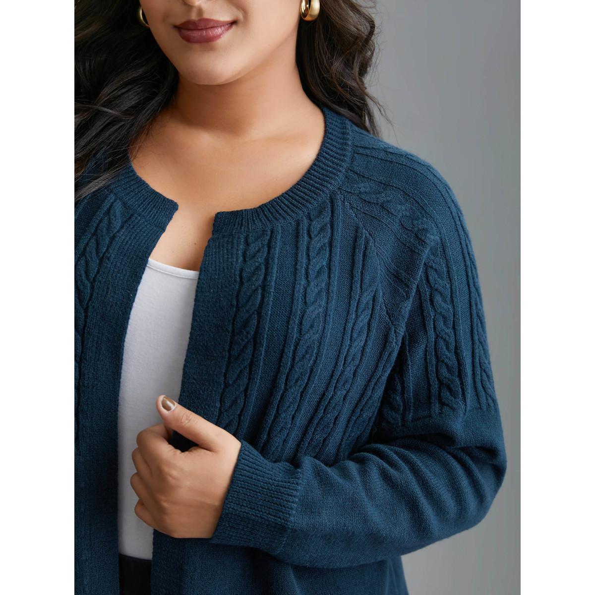 Plus Size Supersoft Essentials Cable Knit Open-Front Cardigan Aegean Women Casual Loose Long Sleeve Everyday Cardigans BloomChic 28/5X Product Image