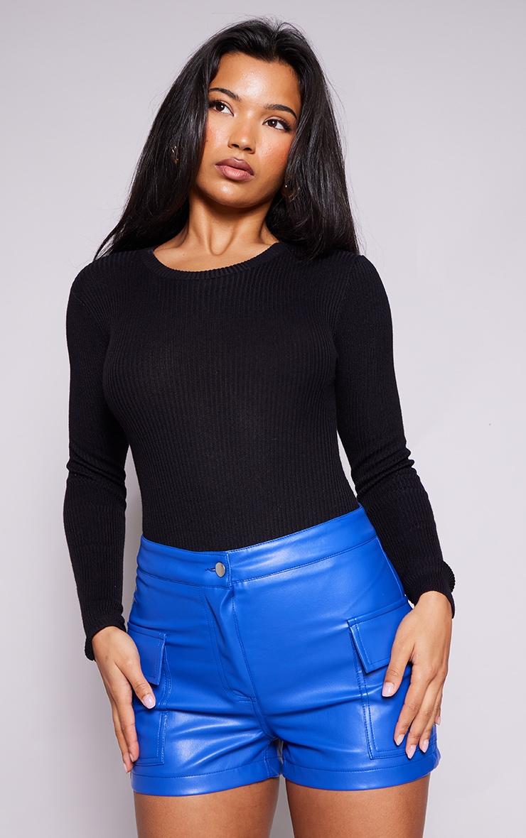 Cobalt Faux Leather Mini Shorts Product Image