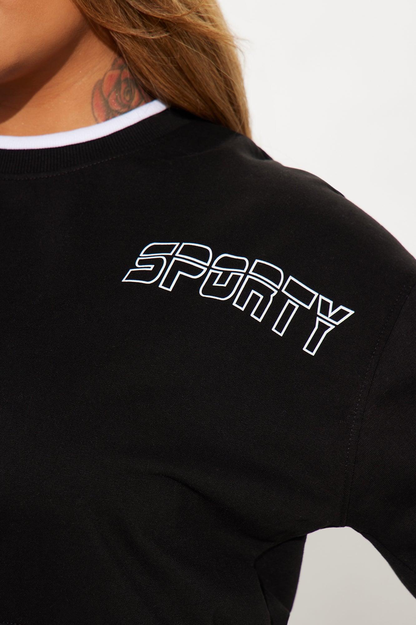 Sporty And Flirty Cropped Sweatshirt - Black/White Product Image