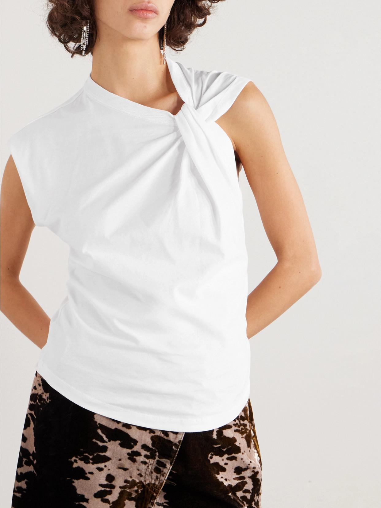 ISABEL MARANT Cap Sleeves Knot-detail Cotton Top In White Product Image