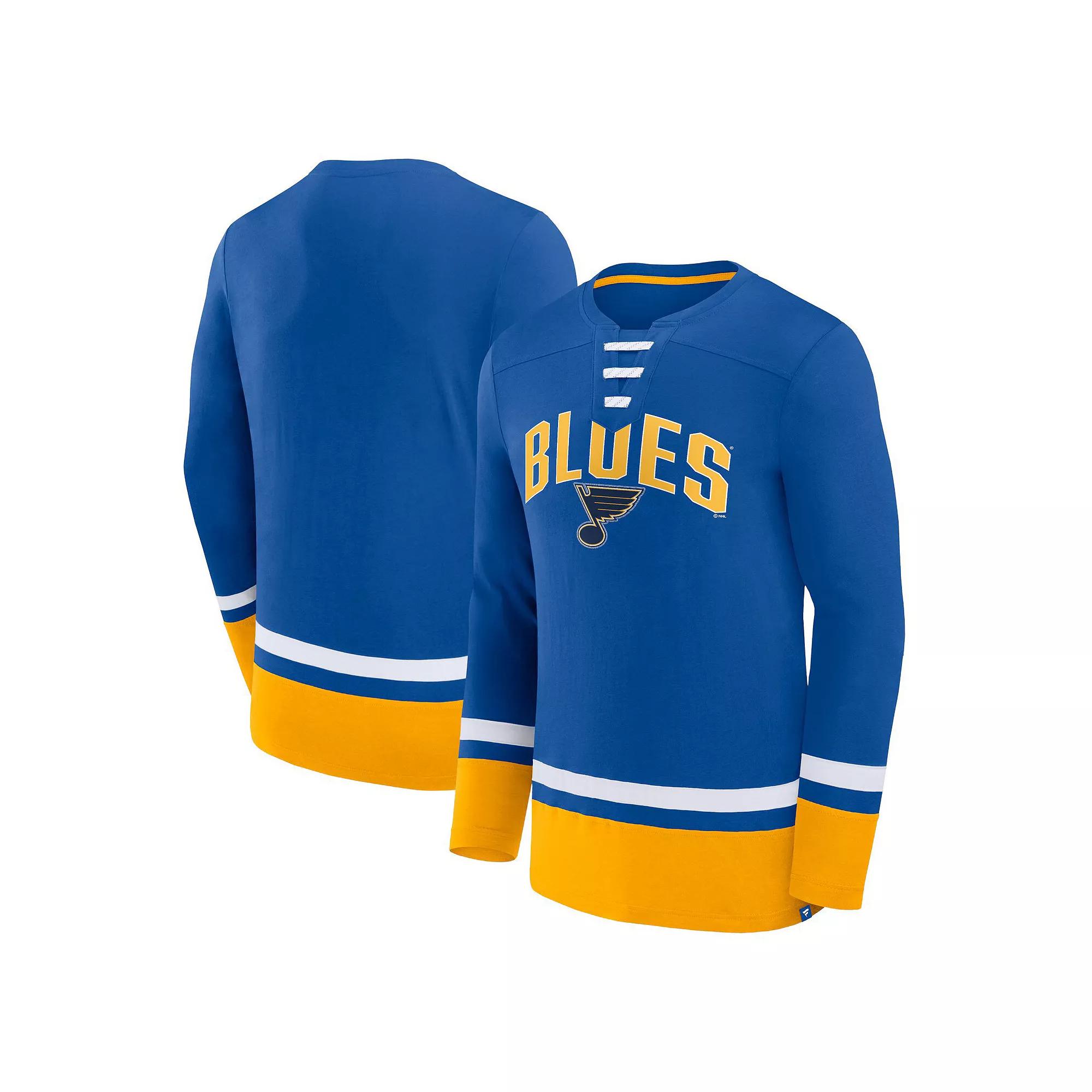 Men's Fanatics Branded Blue St. Louis Blues Back Pass Lace-Up Long Sleeve T-Shirt,  Product Image