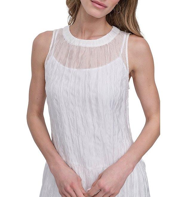 DKNY by Donna Karan Crew Neck Sleeveless Satin Shift Dress Product Image