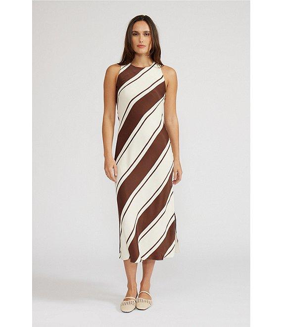 Lucy Paris Davina Stripe Print Crew Neckline Sleeveless Midi Dress Product Image