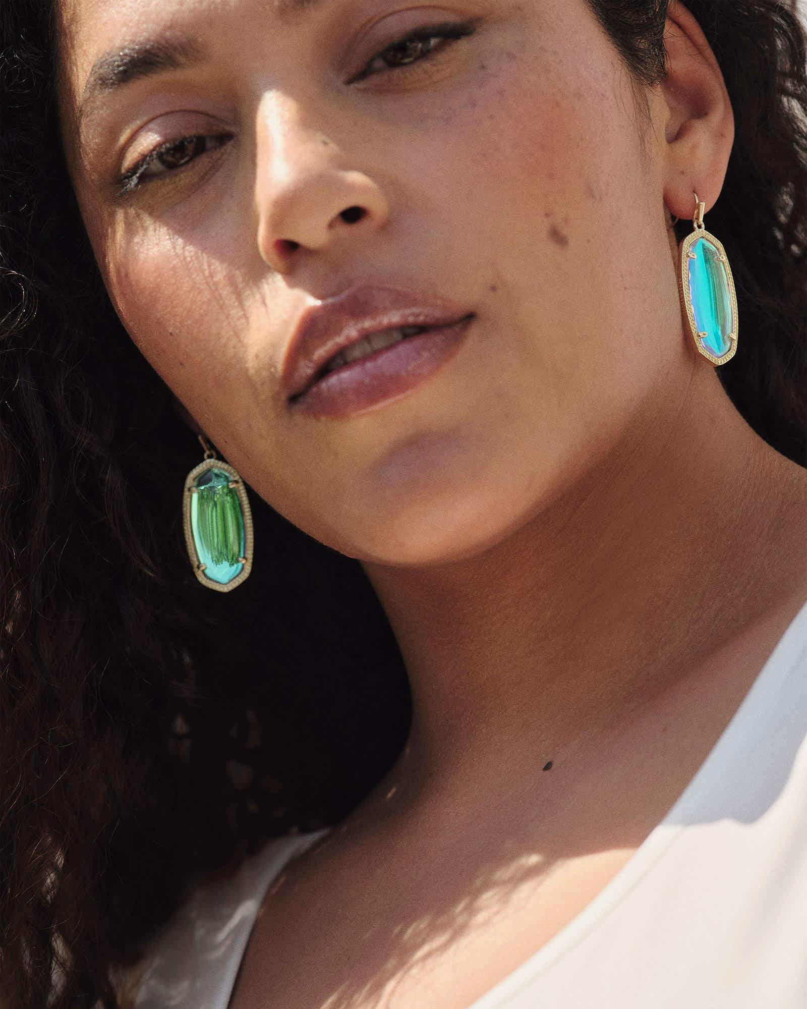 Elle Gold Drop Earrings in Dichroic Glass Product Image