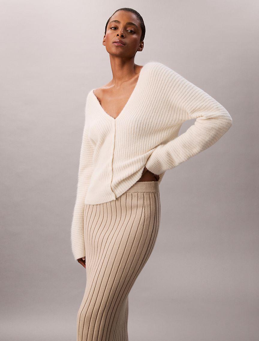 Cotton Ribbed Midi Skirt  Product Image