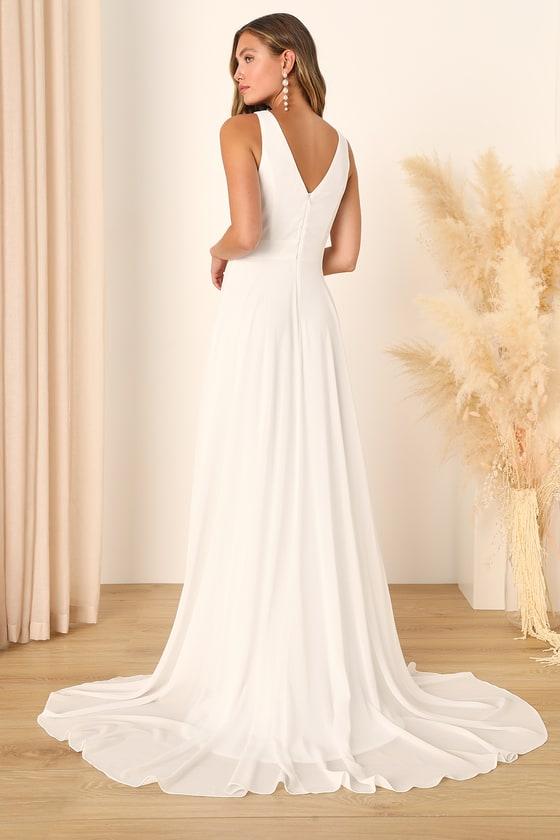Modern Day Romance White Sleeveless Plunge Maxi Dress Product Image