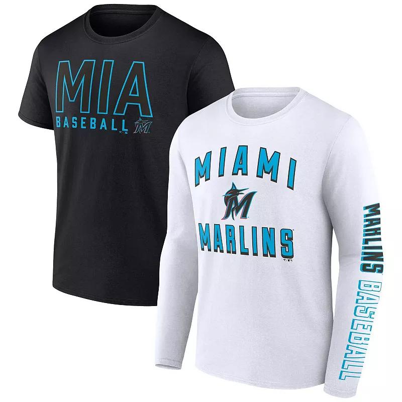 Men's Fanatics Branded Black/White Miami Marlins Two-Pack Combo T-Shirt Set, Size: 2XL Product Image