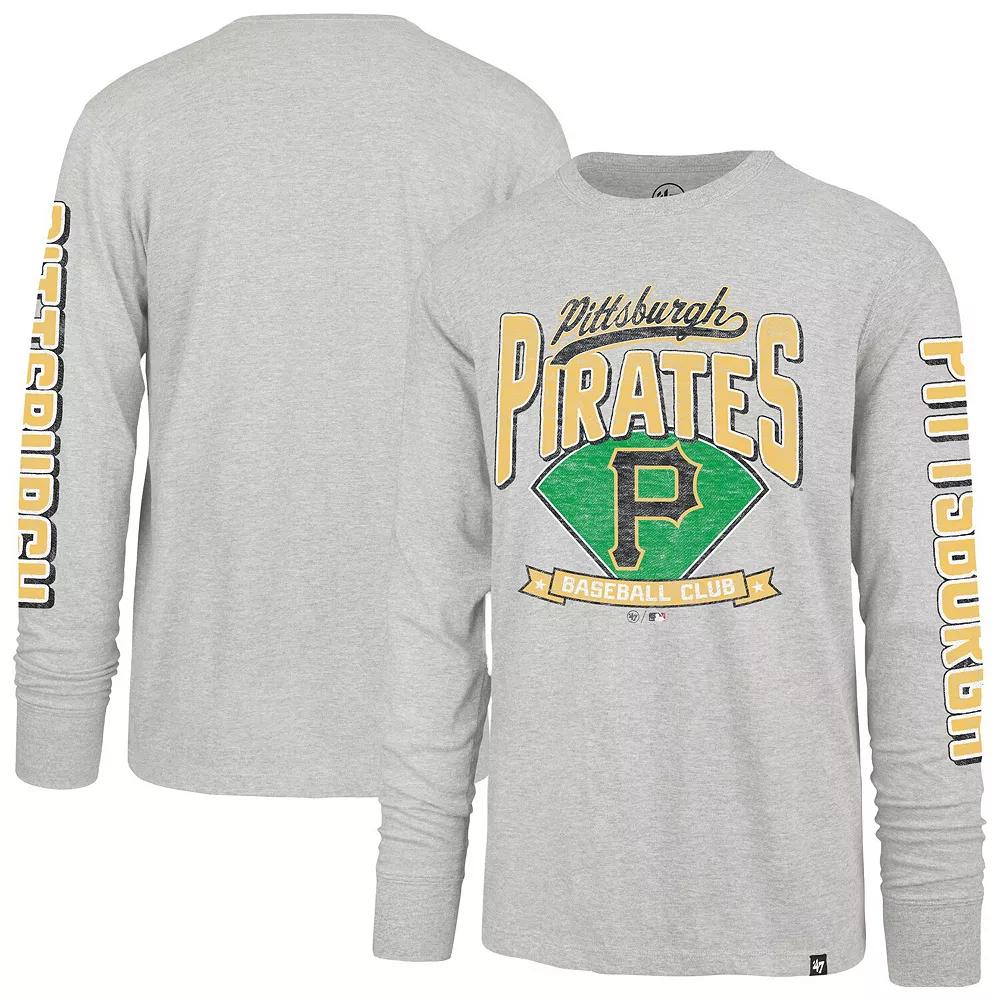 Men's '47 Gray Pittsburgh Pirates Fair Ball Franklin Long Sleeve T-Shirt,  Product Image