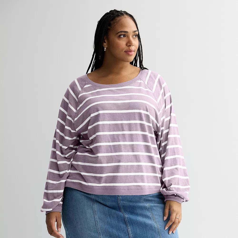 Plus Size Sonoma Goods For Life® Balloon Sleeve Raglan Tee, Women's, Size: 0X, Lavander Stripe Product Image